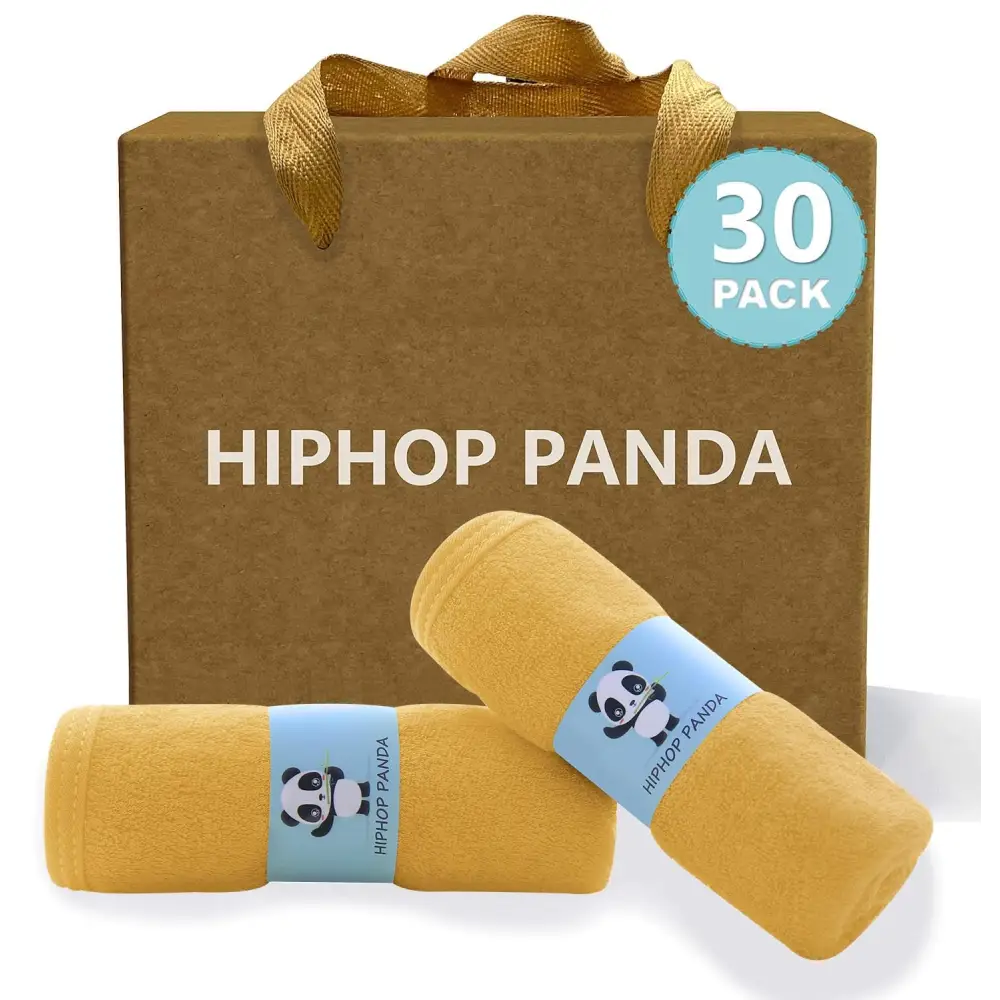 30-pack of Hiphop Panda yellow microfiber cleaning cloths with panda design
