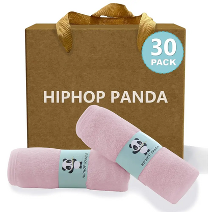 Pink microfiber cloths with Panda logo from Hiphop Panda Gray Microfiber Bamboo Rayon Cotton Towel pack