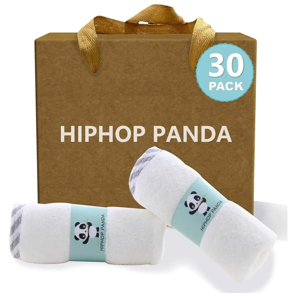 30-pack HipHop Panda socks with panda design and gray stripes on white background