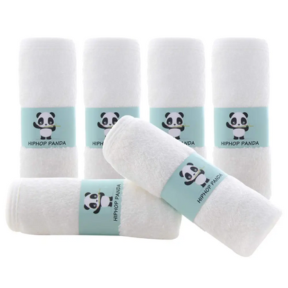 White plush baby blanket with panda design and Hiphop Panda text in microfiber bamboo rayon