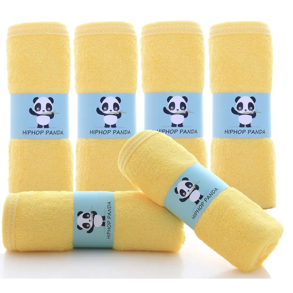 Yellow microfiber towel with panda design and Hiphop Panda text for soft drying