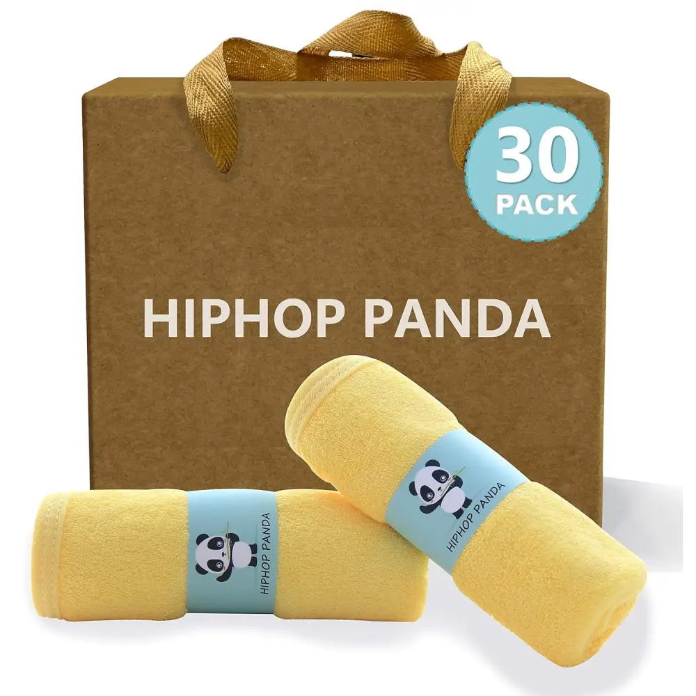 30-pack HipHop Panda yellow microfiber towels with panda design for versatile use