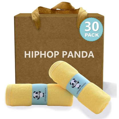30-pack HipHop Panda yellow microfiber towels with panda design for versatile use