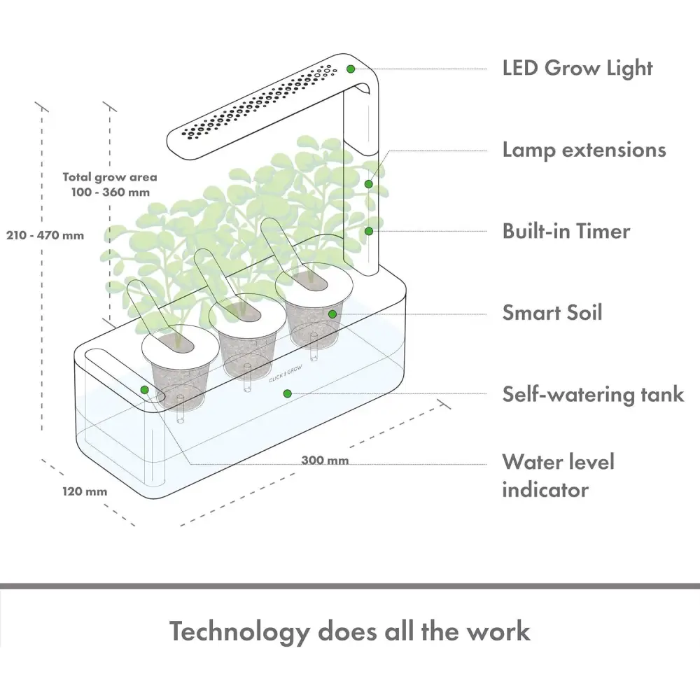 Click & Grow Indoor Herb Garden Kit with Grow Light | Smart Garden for Home Kitchen Windowsill | Easier than Hydroponics Growing System | Vegetable Gardening Starter (3 Basil Pods Included), White