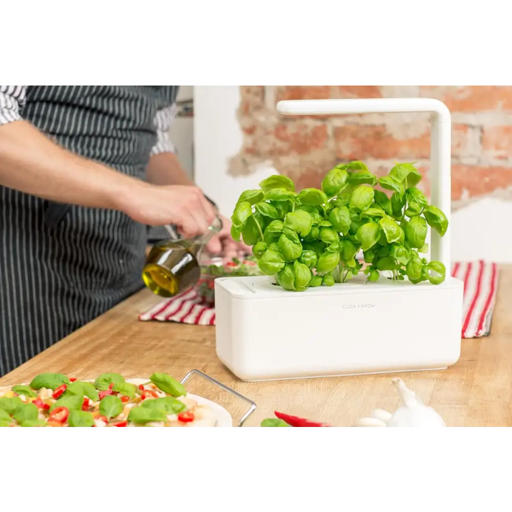 Click & Grow Indoor Herb Garden Kit with Grow Light | Smart Garden for Home Kitchen Windowsill | Easier than Hydroponics Growing System | Vegetable Gardening Starter (3 Basil Pods Included), White