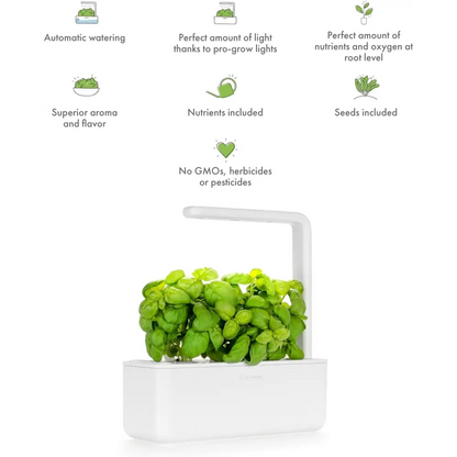 Click & Grow Indoor Herb Garden Kit with Grow Light | Smart Garden for Home Kitchen Windowsill | Easier than Hydroponics Growing System | Vegetable Gardening Starter (3 Basil Pods Included), White