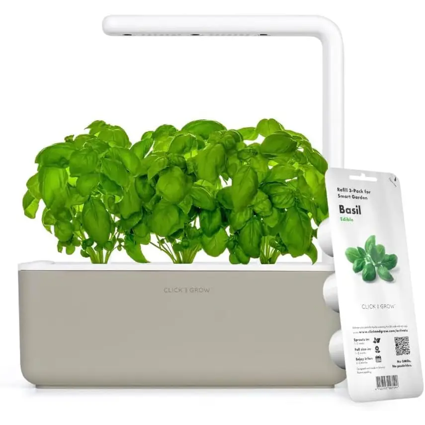 Click & Grow Indoor Herb Garden Kit with Grow Light | Smart Garden for Home Kitchen Windowsill | Easier than Hydroponics Growing System | Vegetable Gardening Starter (3 Basil Pods Included), White
