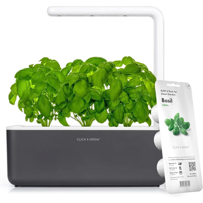 Click & Grow Indoor Herb Garden Kit with Grow Light | Smart Garden for Home Kitchen Windowsill | Easier than Hydroponics Growing System | Vegetable Gardening Starter (3 Basil Pods Included), White