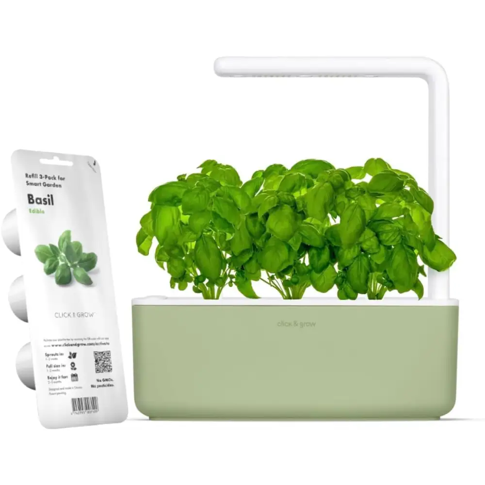 Click & Grow Indoor Herb Garden Kit with Grow Light | Smart Garden for Home Kitchen Windowsill | Easier than Hydroponics Growing System | Vegetable Gardening Starter (3 Basil Pods Included), White