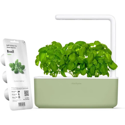 Click & Grow Indoor Herb Garden Kit with Grow Light | Smart Garden for Home Kitchen Windowsill | Easier than Hydroponics Growing System | Vegetable Gardening Starter (3 Basil Pods Included), White