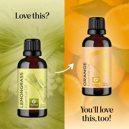 Lemongrass essential oil bottle with black cap and green label, 1 fl oz