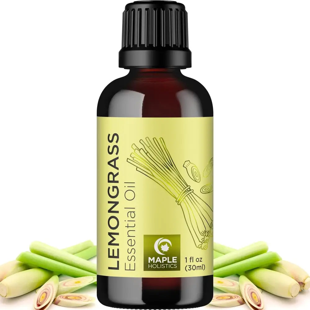30ml Lemongrass Essential Oil Bottle with Black Cap and Green Label