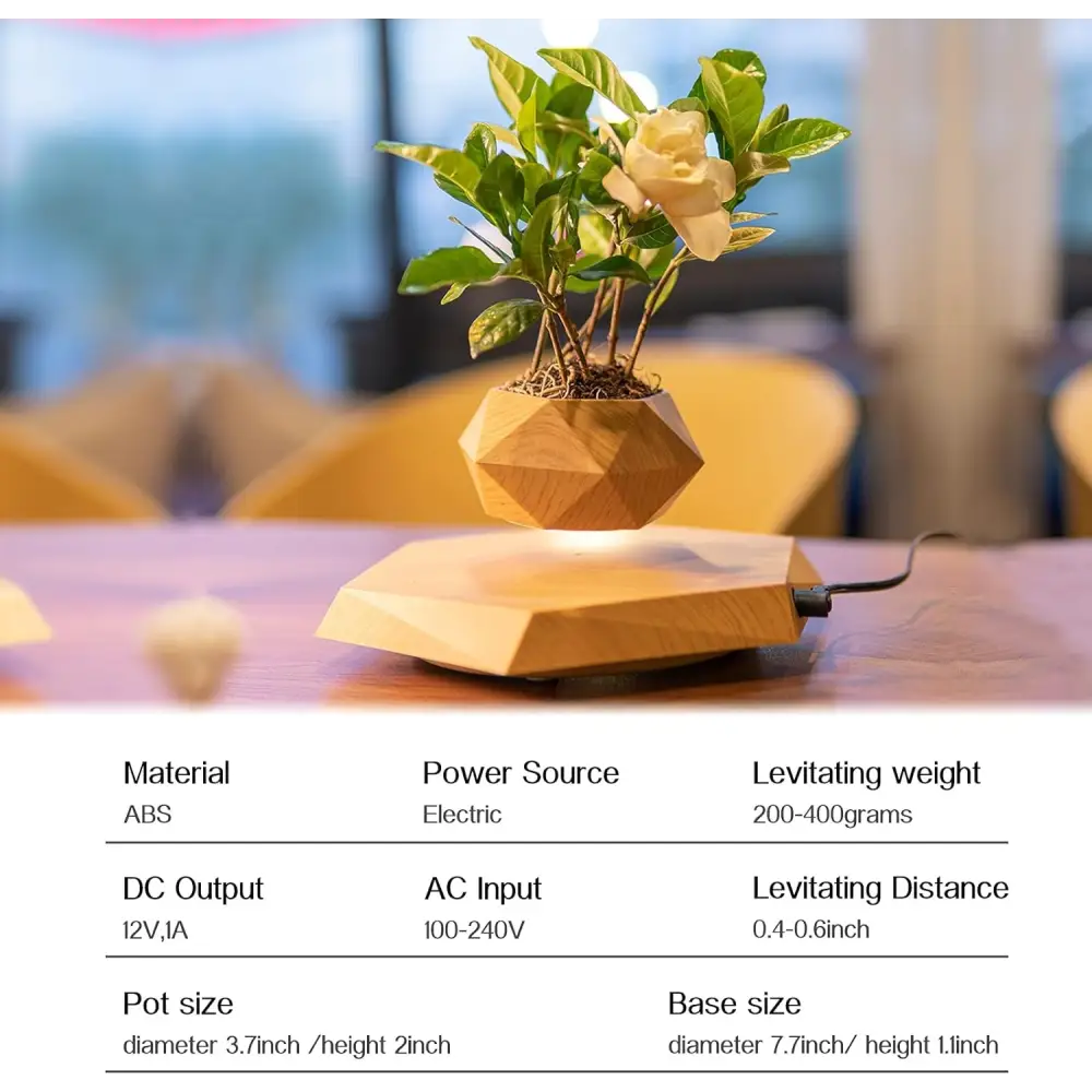 Levitation Air Bonsai Pot, Magnetic Levitating Mini Rotating Flower Pot Planter Suspension Floating Succulents Sky-Garden Plant Potted for Home Living Room Office Desk Decoration (Wood Color)