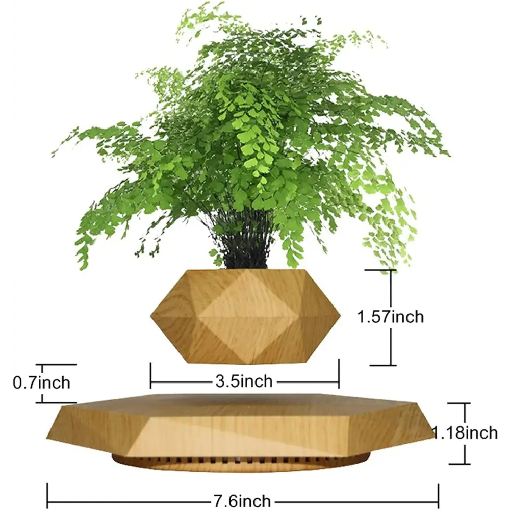 Levitation Air Bonsai Pot, Magnetic Levitating Mini Rotating Flower Pot Planter Suspension Floating Succulents Sky-Garden Plant Potted for Home Living Room Office Desk Decoration (Wood Color)