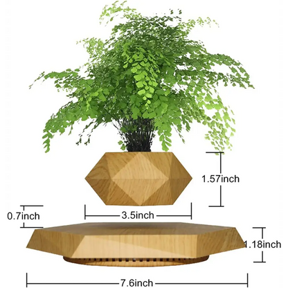 Levitation Air Bonsai Pot, Magnetic Levitating Mini Rotating Flower Pot Planter Suspension Floating Succulents Sky-Garden Plant Potted for Home Living Room Office Desk Decoration (Wood Color)