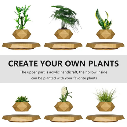 Levitation Air Bonsai Pot, Magnetic Levitating Mini Rotating Flower Pot Planter Suspension Floating Succulents Sky-Garden Plant Potted for Home Living Room Office Desk Decoration (Wood Color)