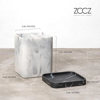 White marble tissue box with black marble tray from ZCCZ Creative Home for Marble Toothbrush Holder
