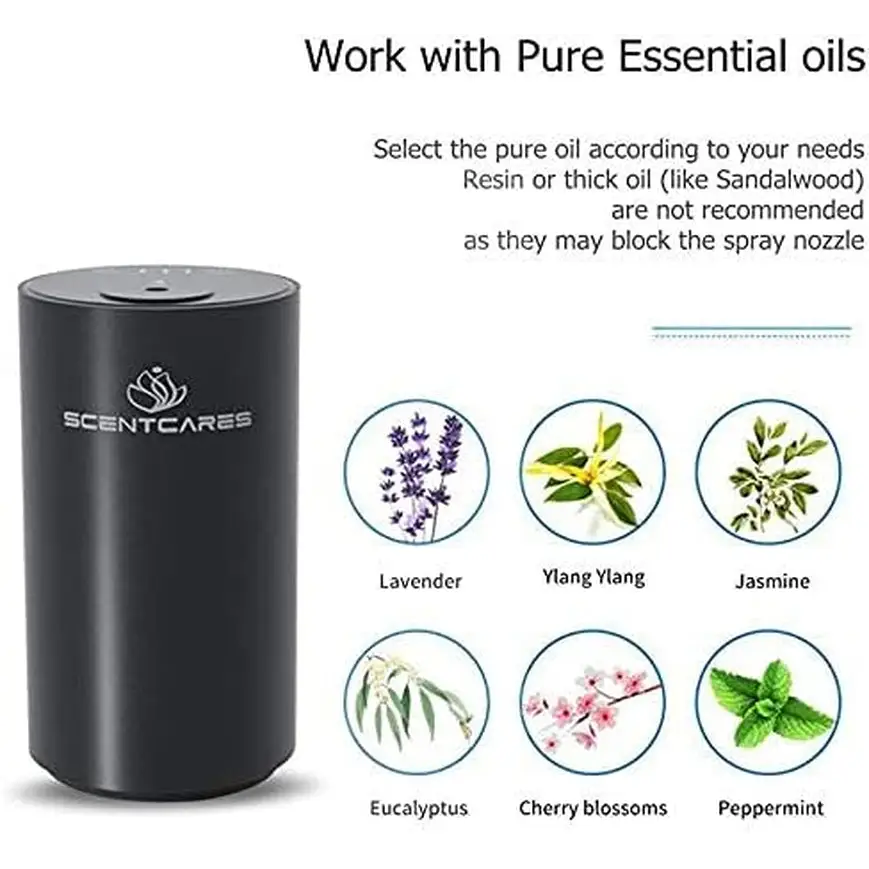 Sentiment Diffuser, Diffusers for Home, Scent Diffuser - Portable & Smart & Cordless Design, for 3 Cold Mist & Timer 1/2/3H (Black)