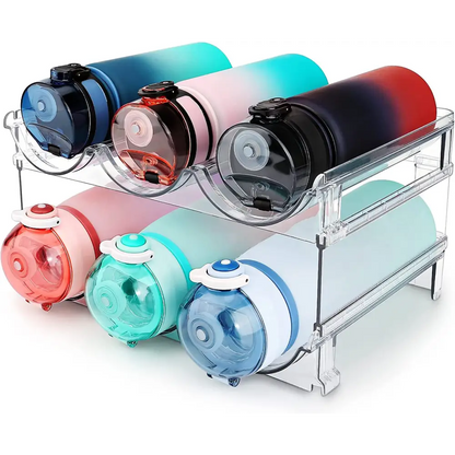 Water Bottle Organizer for Cabinet, Water Bottle Storage Organizer, 2 Packs Water Bottle Storage Rack, Water Bottle Holder for Cabinet, Stackable Water Bottle Storage Rack