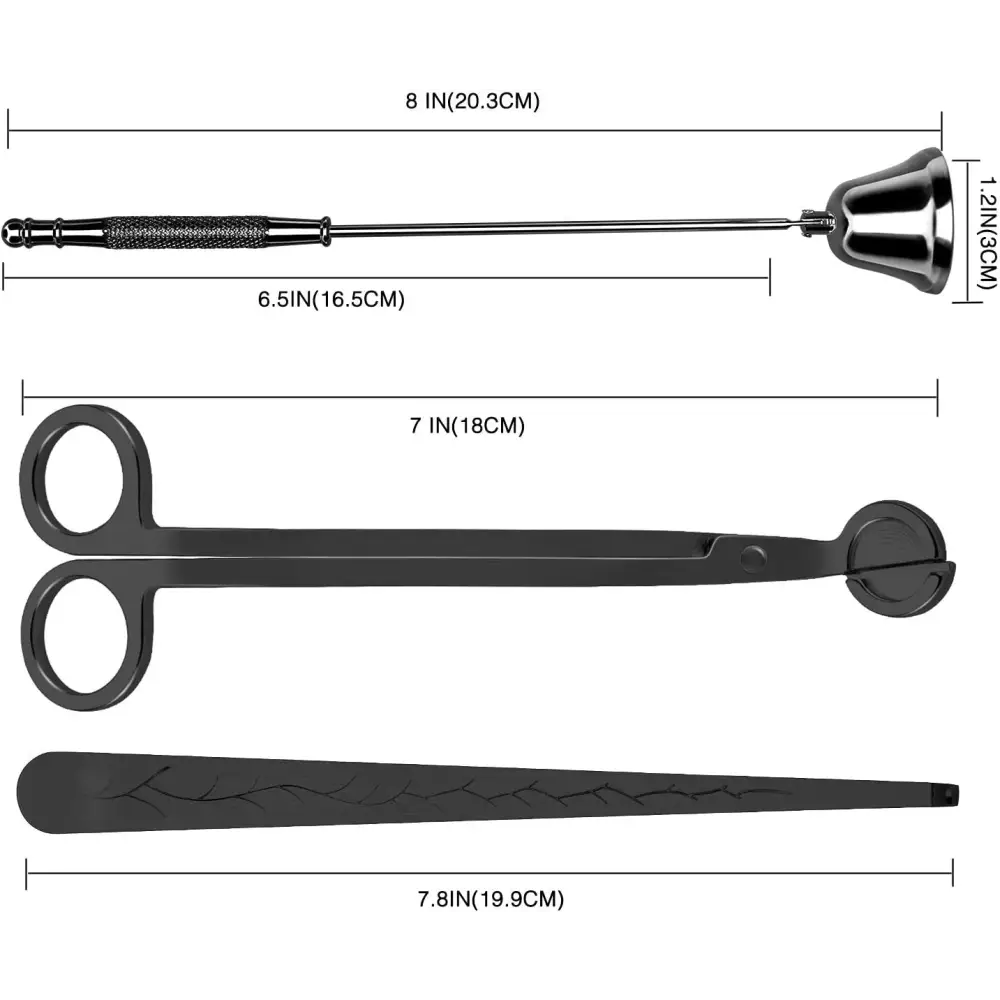 DANGSHAN 3 in 1 Candle Accessory Set - Wick Trimmer, Snuffer, Dipper with Gift Package for Candle Lovers (Black)
