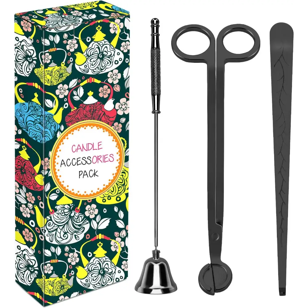 DANGSHAN 3 in 1 Candle Accessory Set - Wick Trimmer, Snuffer, Dipper with Gift Package for Candle Lovers (Black)