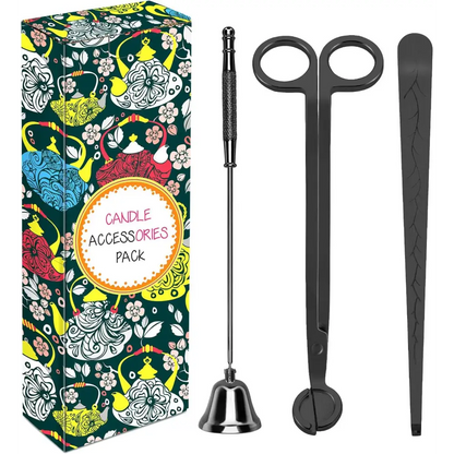 DANGSHAN 3 in 1 Candle Accessory Set - Wick Trimmer, Snuffer, Dipper with Gift Package for Candle Lovers (Black)
