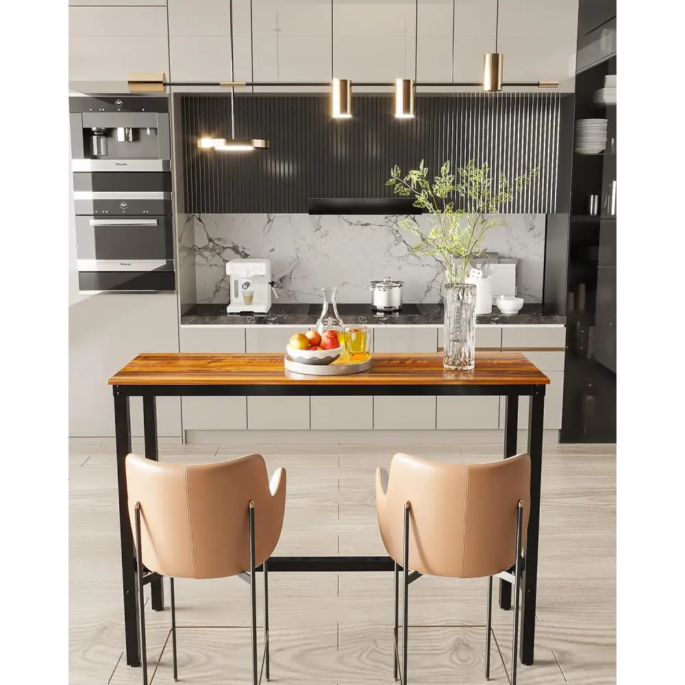 Teraves Bar Table, Bar Height Pub Table, Counter Height Table with Sturdy Metal Frame, Rectangular High Top Table for Kitchen & Dining, Living Room (47.24", Teak)
