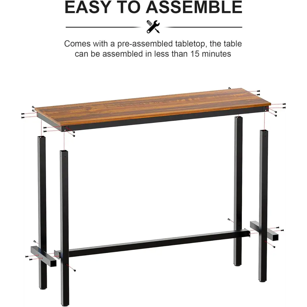 Teraves Bar Table, Bar Height Pub Table, Counter Height Table with Sturdy Metal Frame, Rectangular High Top Table for Kitchen & Dining, Living Room (47.24", Teak)