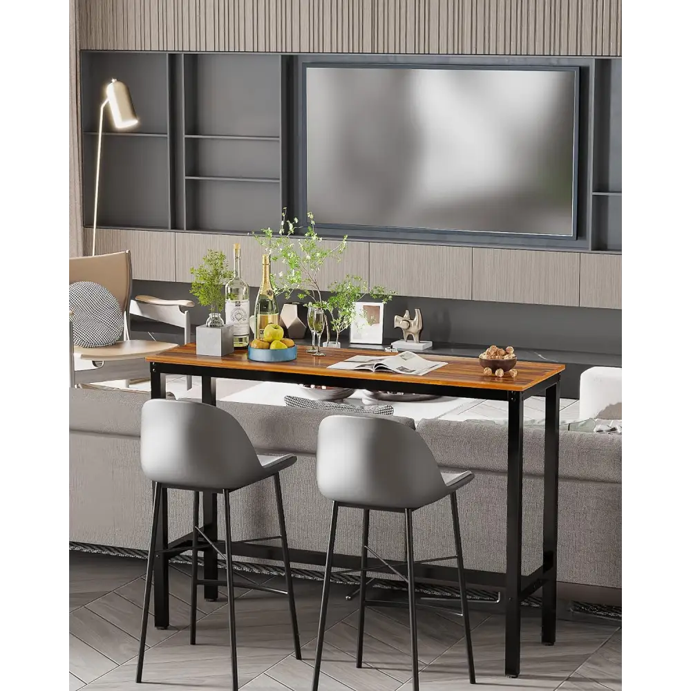 Teraves Bar Table, Bar Height Pub Table, Counter Height Table with Sturdy Metal Frame, Rectangular High Top Table for Kitchen & Dining, Living Room (47.24", Teak)