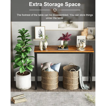 Teraves Bar Table, Bar Height Pub Table, Counter Height Table with Sturdy Metal Frame, Rectangular High Top Table for Kitchen & Dining, Living Room (47.24", Teak)