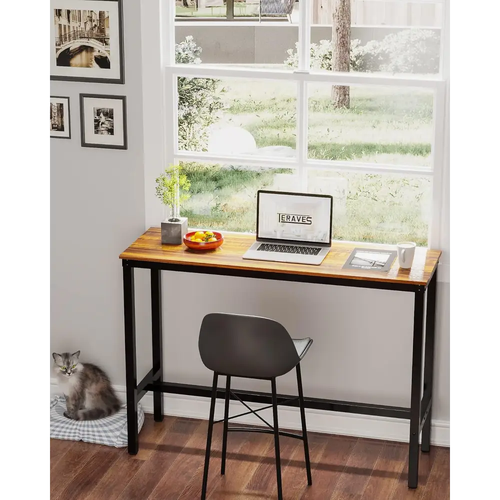 Teraves Bar Table, Bar Height Pub Table, Counter Height Table with Sturdy Metal Frame, Rectangular High Top Table for Kitchen & Dining, Living Room (47.24", Teak)