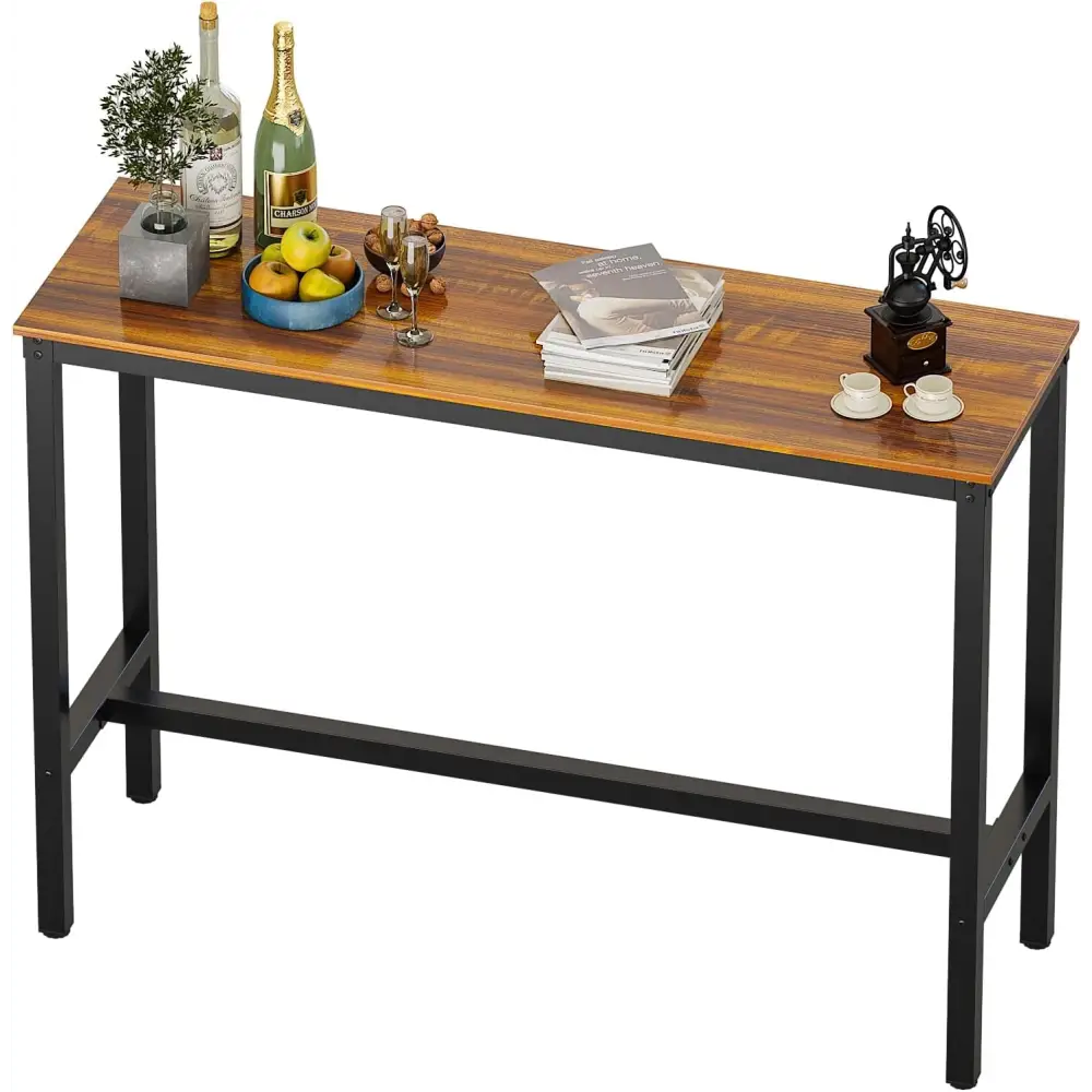 Teraves Bar Table, Bar Height Pub Table, Counter Height Table with Sturdy Metal Frame, Rectangular High Top Table for Kitchen & Dining, Living Room (47.24", Teak)