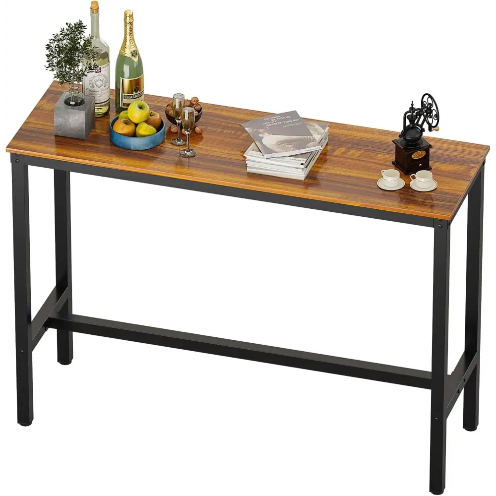 Teraves Bar Table, Bar Height Pub Table, Counter Height Table with Sturdy Metal Frame, Rectangular High Top Table for Kitchen & Dining, Living Room (47.24", Teak)